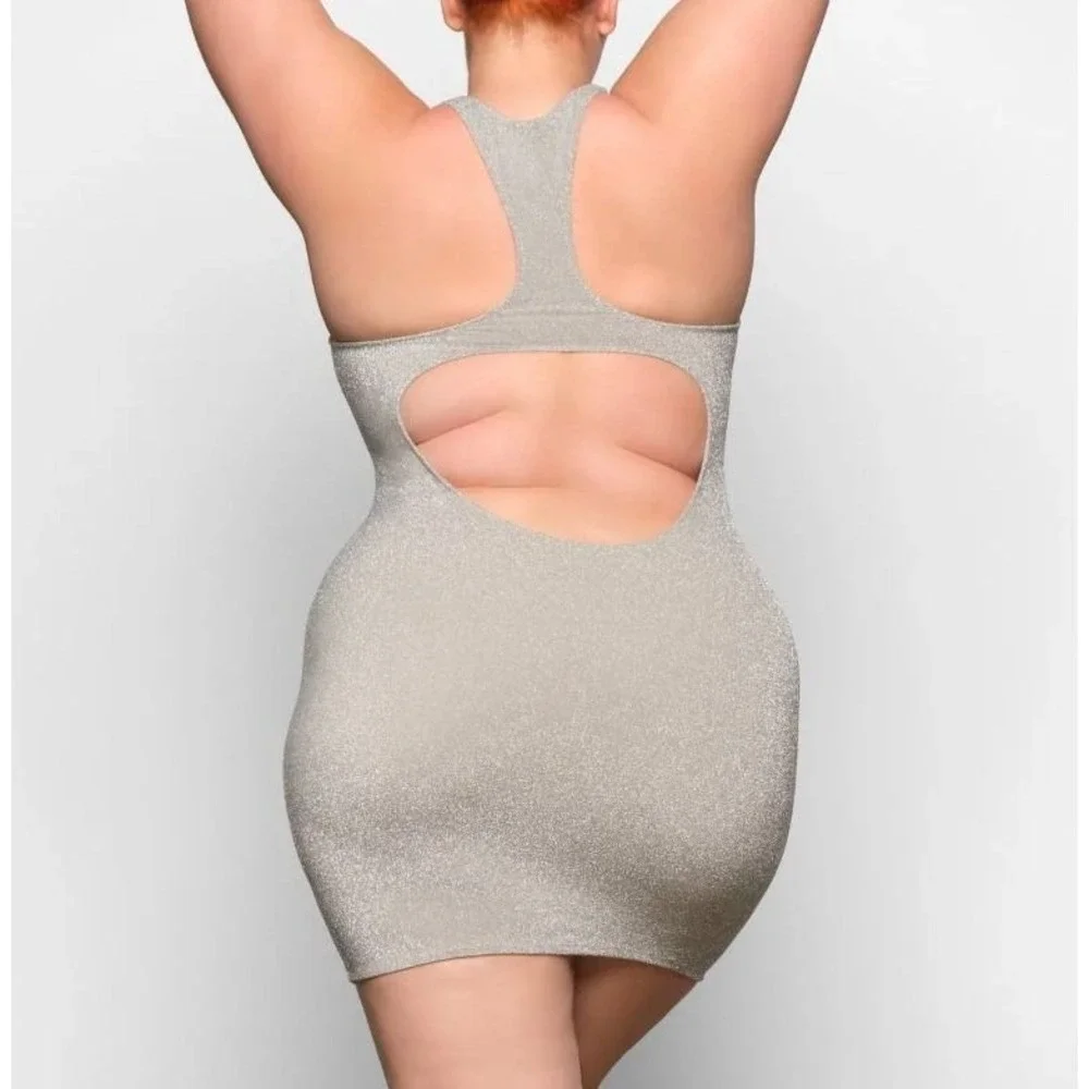 Skims  Glitter‎ Swim Metallic Dress SW-DRS-0111 Nickel 4X